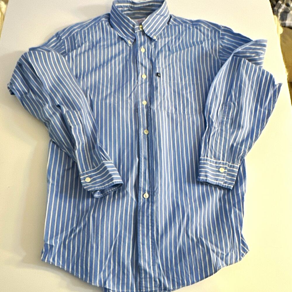 Brooks Brothers Mens M Regular Blue White Striped Woven Cotton Button-Down Dad